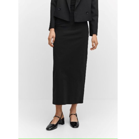Mango MNG NWT Black Formal Pencil Skirt Back Slit Office Professional Size Large - Picture 1 of 12